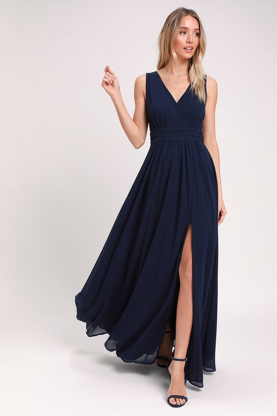 Thoughts of Hue Navy Blue Surplice Maxi ...